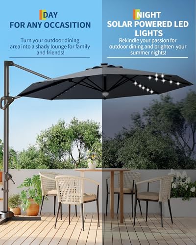 9ft Outdoor Patio Umbrella Heavy Duty 8 Ribs, Waterproof UV Protection Sun Shade with Crank Lift & Push Button Tilt, Outdoor Umbrella for Deck, Pool, Garden, Backyard, Lawn - color: Gray&Round-Lights, size: 10FT Roman