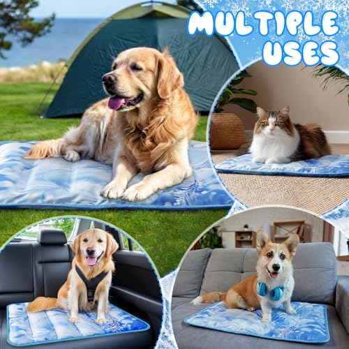 Chunful 4 Pack Dog Cooling Mat Water Injection Pet Cooling Mat for Dogs Cats with Storage Bags Washable and Foldable Pet Pad Summer for Small Medium Large Breeds of Doggy Bed Sofa Floor Car Seat(M) - size: M