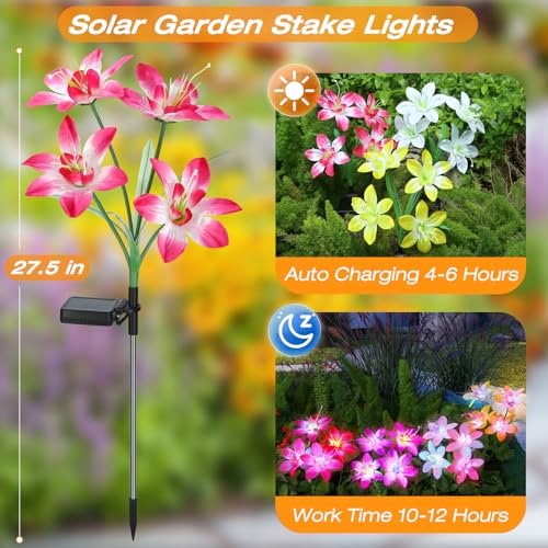 Aukora Solar Garden Lights Outdoor 10 Pack, 5 Colors Lily Flowers & 7-Color Changing Led Lights for Outside, Solar Outdoor Light Waterproof for Pathway Patio Yard Decor, Red Yellow Blue White Purple - size: 10 pack