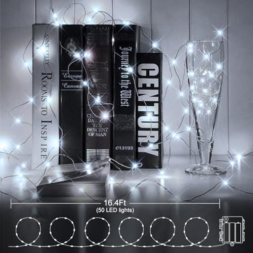 4 Pack Fairy Lights Battery Operated, 16.4 Ft 50 LED Starry Fairy Lights with Auto Timer Dark Green Copper Wire Twinkle Lights IP65 Waterproof for Wedding Bedroom Christmas (Cool White) - color: Cool White-Green Wire