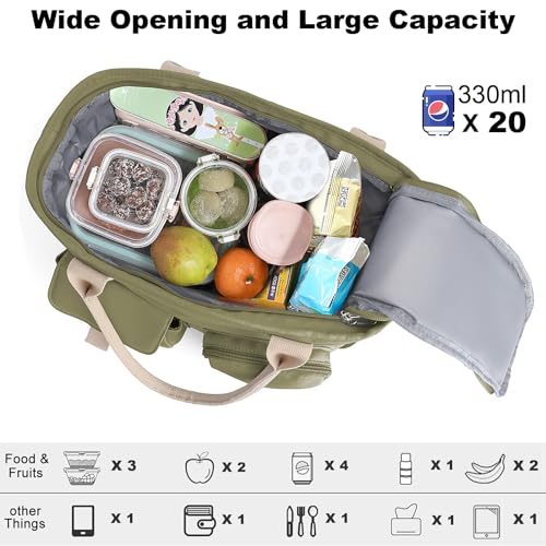 Hafmall Insulated Lunch Bag for Adults,Big lunch box for men, Wide Opening Insulated Bag with Shoulder Strap, Reusable Adult Lunch Bag For Work, Picnic(Deep Greene) - color: Deep Greene