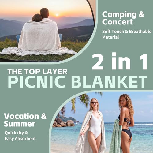 2 in 1 Extra Large Camping Blanket Outdoor Picnic Yoga Mat Lightweight Car Essential Roadtrip Gadget Rv Accessories Glamping Tent Gear Must Haves Hiking Stuff Backpacking Necessities Women Beach Gift - color: White