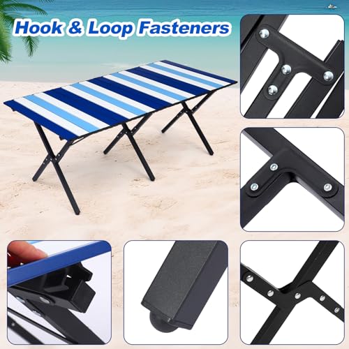 CroBlissful Beach Table Folding Camping Portable Table Striped White Aluminum Side with Carry Bag for Camping Picnics and Outdoor Activities (48x24x18 in,Navy Blue) - color: Navy Blue, size: 48x24x18 in