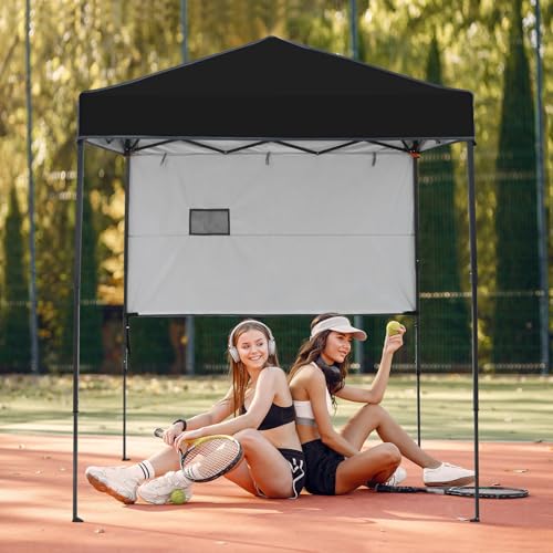 EAGLE PEAK 6x4 Instant Pop Up Canopy Tent with 1 Half Wall Panel, Straight Leg Sun Shelter, Portable Canopy with Carry Bag for Camping, Beach & Sports, Black - color: Black, size: Half Wall
