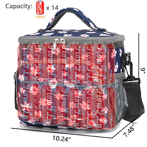 FlowFly Insulated Reusable Lunch Bag Adult Large Lunch Box for Women and Men with Adjustable Shoulder Strap,Front Zipper Pocket and Dual Large Mesh Side Pockets,Daisy - color: Daisy