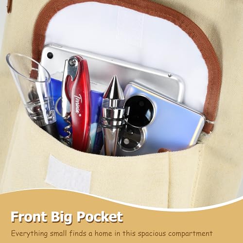 Tirrinia 2 Bottle Wine Gift Tote Carrier - Leakproof & Insulated with large pockets Wine Cooler Bag for Travel, Wine Tasting, Party, Dinner, Great Gift for Wine Lover - color: Beige, size: 2 Bottle-with front pocket