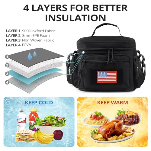 ATRIPACK Lunch Box for Men, Tactical Lunch Bag MOLLE Webbing Leakproof Insulated Large Lunch Cooler Women Adult Meal with Adjustable Shoulder Strap Durable Lunch Pail(Black) - color: Black, size: Medium
