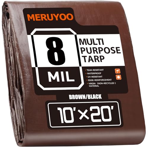 8 Mil Tarps Waterproof 10x20 FT, UV Resistant & Rip Tear Resistant Reversible Poly Tarp with Grommets, Ideal for Outdoor Furniture Cover, Car Protection, Garden Plants & Home Storage - color: Brown, size: 10x20