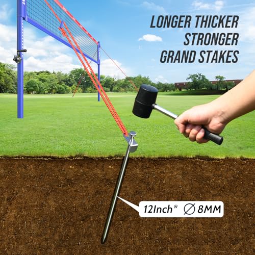 Professional Heavy Duty Volleyball Net Set for Backyard & Beach, Outdoor Net System with Steel Anti-Sag Winch, 32FT Reinforced Net, Height Adjustable Rust-Resistant Aluminum Poles, Portable Carry Bag - color: F-Red and Blue
