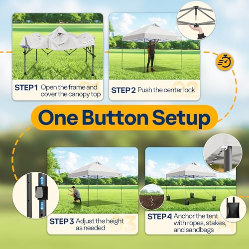 VIVOHOME 10x10ft Pop Up Canopy Tent One Push Setup Outdoor Portable Shelter Tent Heavy Duty with Wheel Carry Bag and 4 Sandbags, White - color: White, size: 10x10 ft