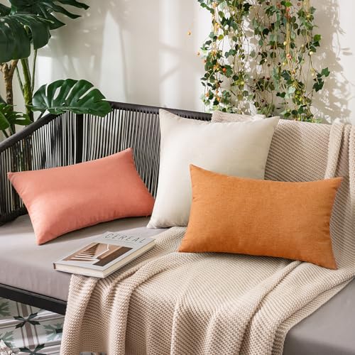 MIULEE Pack of 2 Decorative Outdoor Solid Waterproof Throw Pillow Covers Spring Valentine Faux Linen Garden Farmhouse Cushion Cases for Patio Tent Balcony Couch Sofa 16x16 Inch Blush Pink - color: Blush Pink, size: 16" x 16" (Pack of 2)