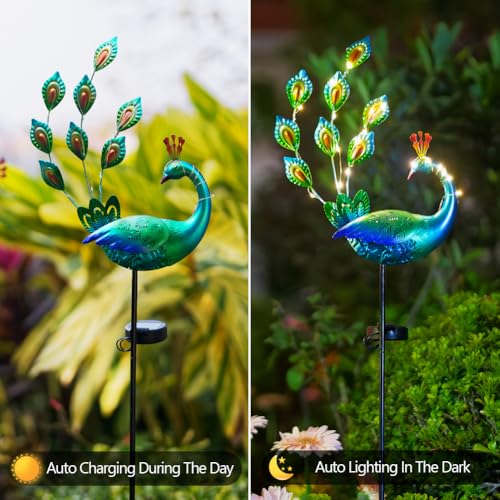 DREAMSOUL Peacock Solar Lights Outdoor 2 Pack, Waterproof Outdoor Solar Lights for Yard Pathway Peacock Garden Decor - color: Green-2pack