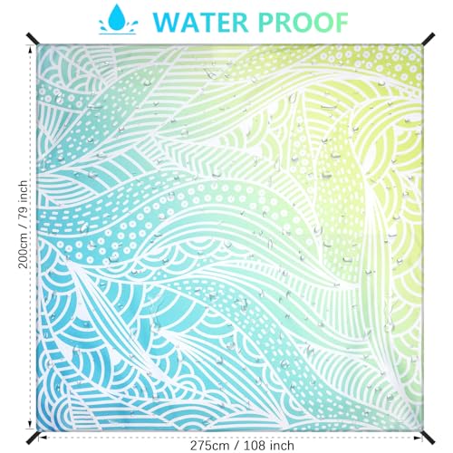 HIHOHO Beach Blanket Waterproof Sandproof Beach Mat for 1-8 Adults Quick Drying Durable Outdoor Picnic Mat for Beach Festival Travel Camping Hiking (Gradiant BL&GN-Ripple, 79"×108"(6 Person)) - color: Gradiant Bl&gn-ripple, size: 9' x 6'7" (6 Person)