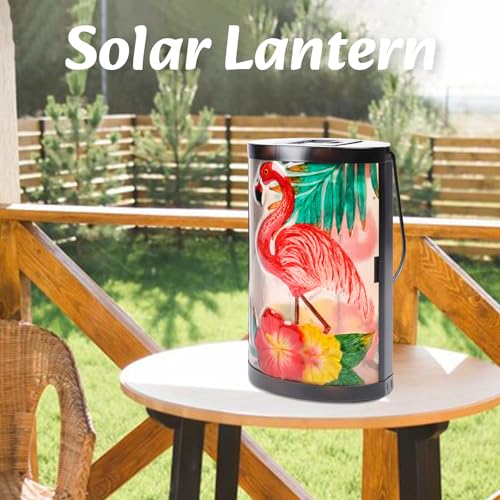 Hanging Solar Lantern Outdoor Waterproof Flamingo Solar Lights Glass Tabletop Decorative Lamp for Outdoor Patio Garden Outside Yard Decor - style: Flamingo