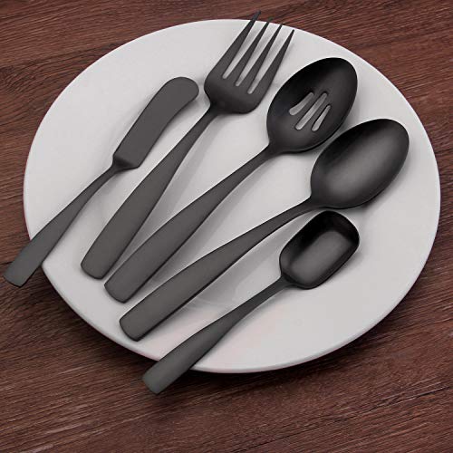 O.C.E. 5-Piece Matte Black Serving Flatware Silverware Set, Utensil Set of Stainless Steel, Satin Finish, Hostess Tableware Serving Set, Dishwasher Safe - color: Matte Black, size: 5-Piece