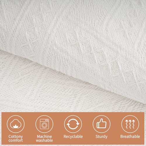 YEXEXINM Extra Large Outdoor Picnic Blanket 118" x 71" Oversize Woven Cotton Yarn Beach Blanket with Fringe, Machine Washable Portable Blanket for Camping, Beach, Park, Fits 6 to 9 Adults (White)