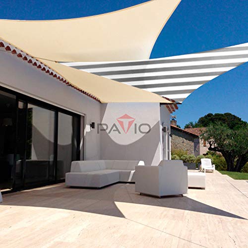 Patio Paradise 2' x 2' x 2' Sun Shade Sail Triangle Canopy Shade Cloth Fabric Sunlight Block Patio Pergola Cover HDPE Deck Awning for Outdoor Backyard Roof Shading, Gray White Strip - color: Gray White Strip, size: 2' x 2' x 2'
