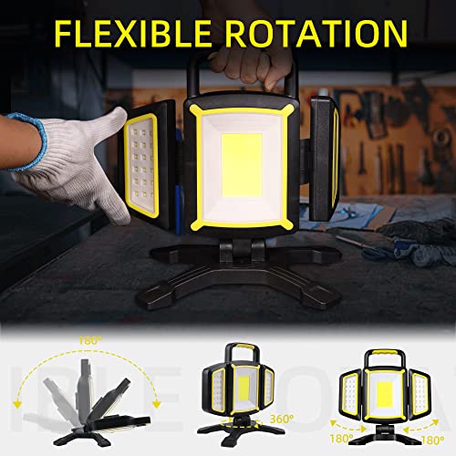 YZONI Rechargeable Work Light, 30W 3000Lumen LED Work Light with 5 Modes, Battery Powered Magnetic Lights with 360°Rotate Foldable Design, Job Site Lighting for Car Repair, Garage, Workshop, Camping - style: Traditional