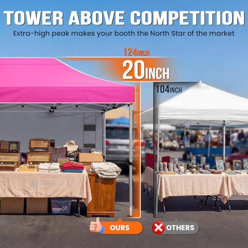 Quictent 10x15FT Heavy Duty Pop Up Canopy Tent, Commercial Easy up Portable Waterproof Shelter with Roller Bag for Outdoor Wedding Party Events Markets Gazebos - color: Fuchsia, size: 10X15