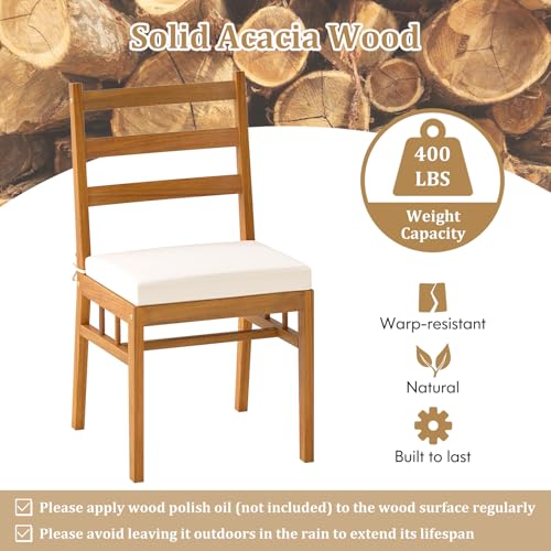 Tangkula 6 Pieces Patio Acacia Wood Dining Set, Outdoor Rectangular Table with 1.97” Umbrella Hole, Bench and Cushioned Chairs for 6, for Deck, Yard and Poolside - size: 6 pieces