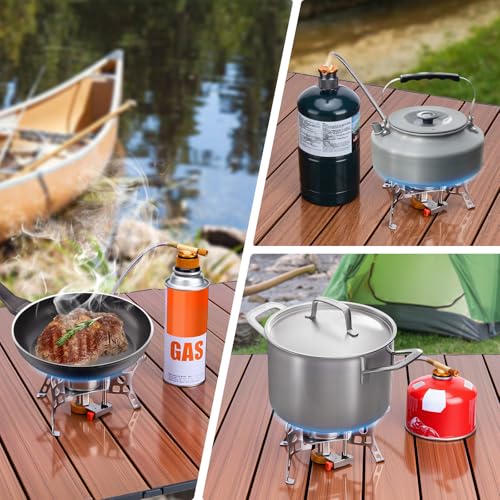 WADEO 3900W Windproof Camping Stove, Camping Gas Stove with Piezo Ignition, Backpacking Stove Portable Camping Stove with Two Fuel Canister Adapter for Outdoor Backpacking Hiking and Picnic - style: 3900W