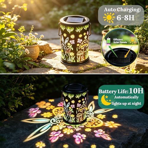 Solar Lanterns Outdoor Waterproof Mushroom & Rabbit Garden Decor, Gifts for Women Mother's Day Mom Grandma, Solar Lights Garden Haning Lights for Outside, Patio, Yard, Lawn, Porch - style: A Rabbit Mushroom