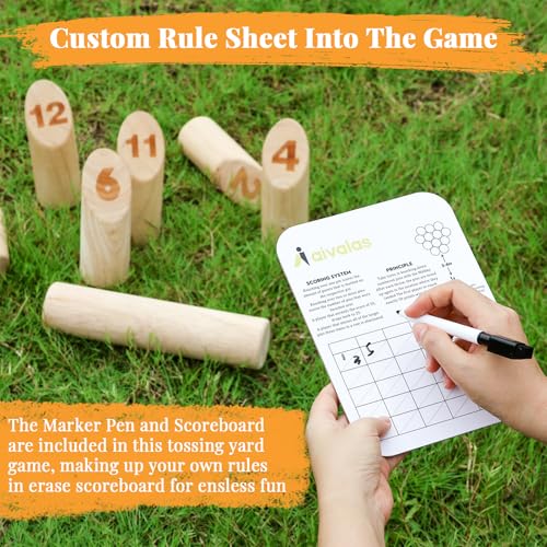 Aivalas Wooden Tossing Game Set, 12PCS Numbered Block Toss Games with Scoreboard & Carrying Case, Outdoor Lawn Backyard Beach Game, Gift for Toss Party Group
