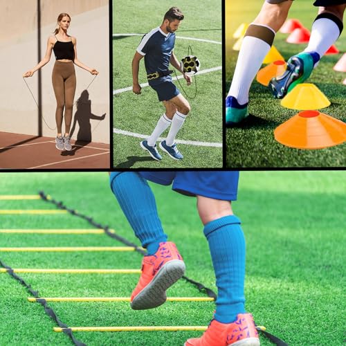 Agility Training Set for Soccer & Football - 20FT Speed Ladder, 12 Cones, and Training Aids for Kids Youth Sports Practice, Footwork Drill Kit - color: Yellow