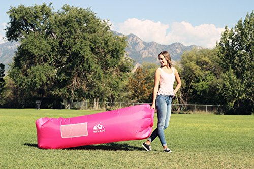 WEKAPO Inflatable Couch Air Lounger Chair - Camping & Beach Accessories, Portable Blow up Sofa for Hiking, Lawn, Indoor/Outdoor Movies & Music Festivals. Lightweight and Easy to Set Up Air Hammock - color: Pink