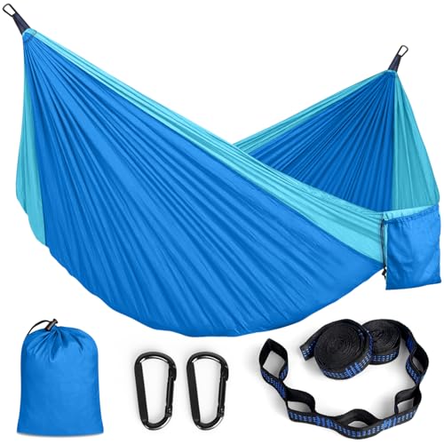 MOSFiATA Camping Hammock, Heavy Duty up to 500lbs with 2 Tree Straps and Attached Carry Bag Portable Outdoor Hammock for Backpacking Hiking Travel,Beach (Sky Blue) - color: Sky Blue