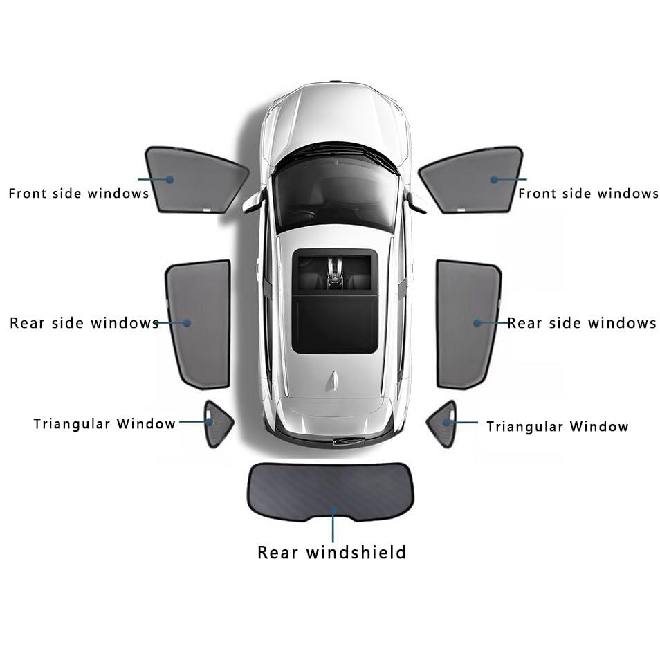 Car Sunshades for Tesla Model S 2012, Windshield Breathable Portable Visor Sunproof UV Rays Privacy Protection Blocking Mosquito,A/7PCS - color: A/7pcs