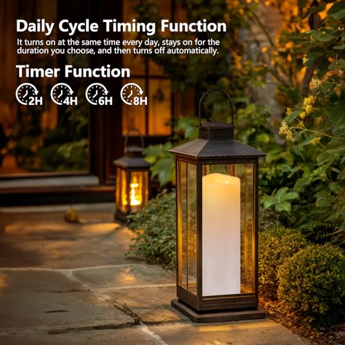 Kimjo 14" x 4" Large Outdoor Candles with Remote: Battery Operated LED Flameless Candles with Timer - Realistic Fake Waterproof Flickering Pillar Candles for Patio Porch Lanterns (White 2 Pack) - color: White