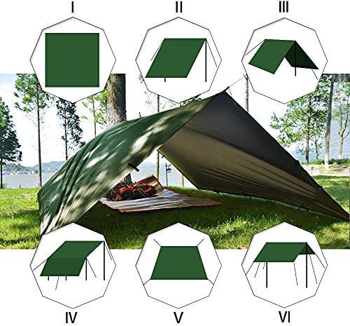 KALINCO Waterproof Camping Tarp Tent Hammock Rain Fly, 10X10FT/10X15FT, Mutifunctional Tent Footprint Lightweight Tarp for Camping, Hiking and Survival Shelter - color: Green-3x3m