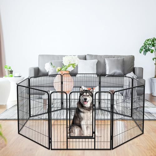 FDW Dog Playpen Dog Pen Dog Kennel 8 Panels 32 Inch Hight Indoor Outdoor Folding Metal Portable Puppy Exercise Pen Heavy Duty Dog Fence for Yard Camping,Black - style: 8 Panels