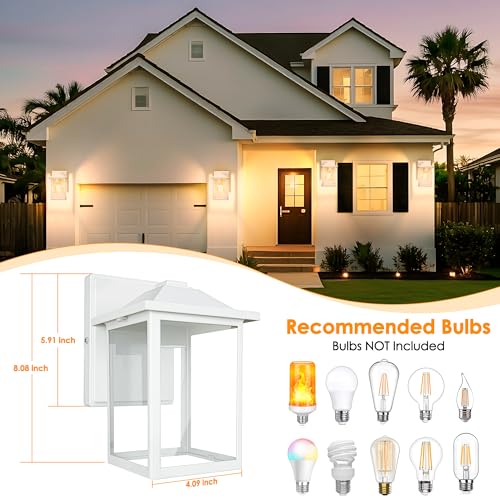 MATAMEYE Outdoor Wall Lantern, Exterior Waterproof Wall Sconce Light Fixture, White Front Door Mounted Lighting with Glass, Anti-Rust Porch Lamp - color: White, size: 8.08 inch