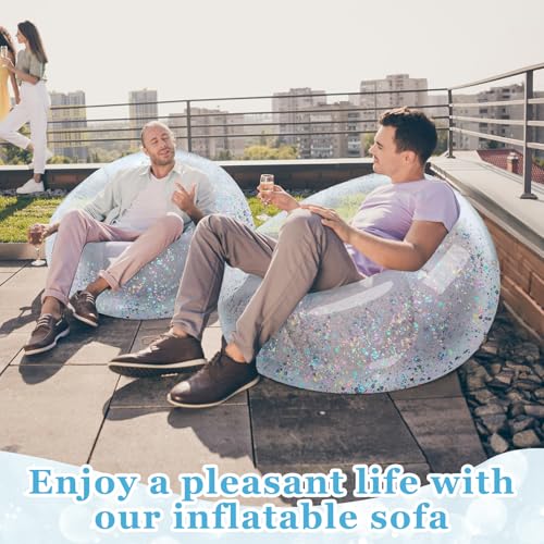 Realspring Inflatable Bean Bag Chair for Adult Bean Bag Sofa Chair Blow up Inflatable Furniture for Outdoor Living Room Bedroom Balcony Travel Party Gift Accessories(Multicolor Glitter,2 Pcs) - color: Multicolor Glitter