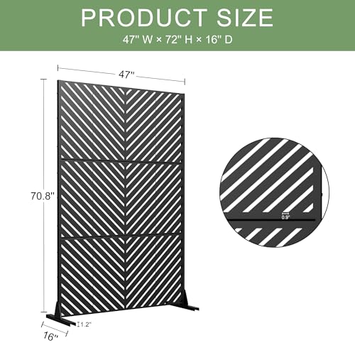 Casaphoria 72" H x 47" W Metal Outdoor Privacy Screen, Freestanding Decorative Divider for Patio, Deck, Balcony, and Garden with Stable Base, Black Parallel - color: Black-parallel