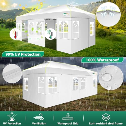 COBIZI 10x20 Pop Up Canopy Tent with 6 Removable Sidewalls, One Push Party Tent Outdoor Waterproof Event Canopy with Air Vent for Parties Commercial Wedding, 3 Height, Carry Bag, Sandbag, White - color: White, size: 10x20【with 6 sidewalls】