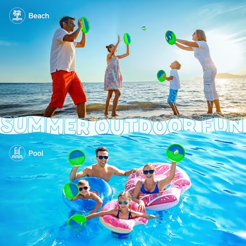 Upgraded Toss and Catch Ball Game Set, Beach Pool Toys Outdoor Games for Kids Toys, Outside Family Lawn Yard Games, for Boys Girls 3 4 5 6 7 8 9 10 11 12 Years Old - color: Blue Green, size: 4 Paddles 4 Balls