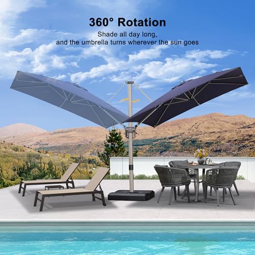 PURPLE LEAF Patio Umbrella with Base Included, 8ft Outdoor Aluminum Cantilever Umbrella with 360° Rotation, Champagne Offset Umbrella for Outdoor Garden Pool, Navy Blue - color: Navy Blue, size: 8' x 8'