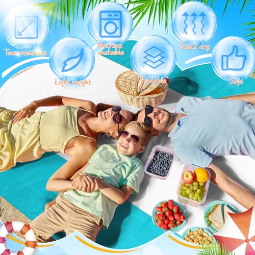 Drydiet Extra Large Beach Blanket Sandproof Waterproof 10 x 9 ft Beach Mat for 2-8 Adults Oversized Quick Drying Outdoor Picnic Blanket Lightweight Sand Free Mat for Travel Camping Hiking(White Cyan) - color: White Cyan