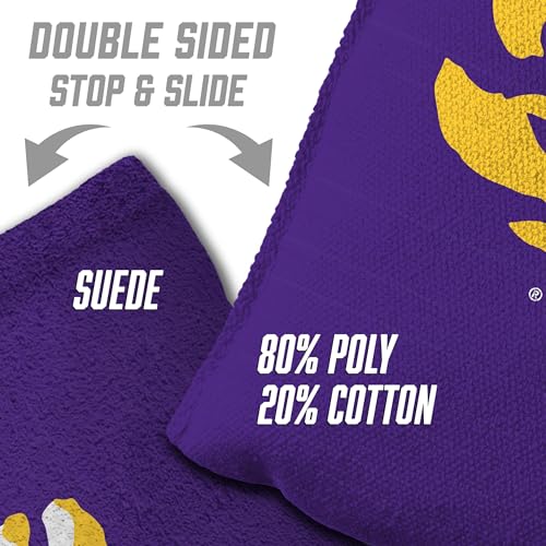 YouTheFan Officially-Licensed NCAA Set of 8 Cornhole Bags - All Weather Dual Sided Slide & Stop - Regulation Size with Carry case - color: LSU Tigers