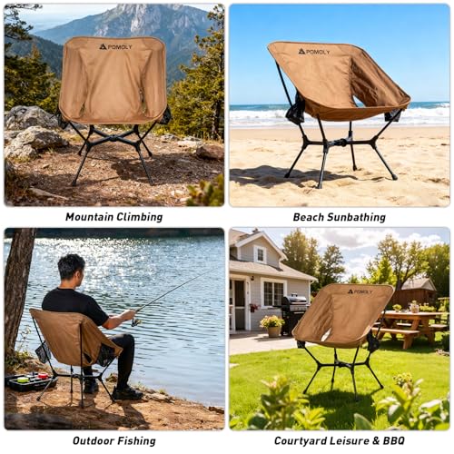 POMOLY Lightweight Camping Chair (Innovative Rotating Instant Setup), Portable Collapsible Camping Chair, Folding Outdoor Backpacking Ultralight Hiking Hunting, Compact 440lbs Capacity