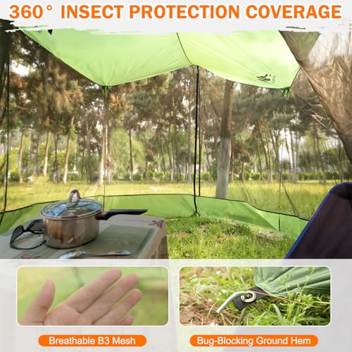Screen House for Hammock with Tarp Poles, AYAMAYA Large Size 18 x 11 FT Camping Tarp with Mosquito Net, Portable Hammock Tent Rainfly with Bug Net for Picnics Backyards Backpacking Camping Beach