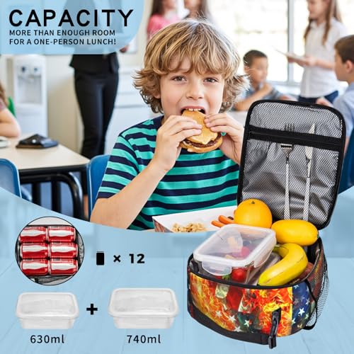 Kids Lunch Box For School Insulated Football Lunchbox Reusable Portable Sports Ball American Flag Lunch Bag With Adjustable Shoulder Strap For Boys Girls School Picnic Hiking Work Lunchboxes - color: Football