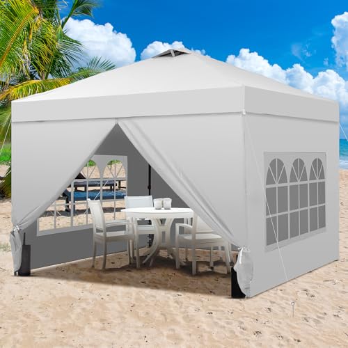 GDY 12x12 Pop Up Canopy Tent with 4 Sidewalls, Easy Set up with One Push Lift Gazebo with Wheel Bag and4 Sandbags,Carpas for Events, Parties,Camping, White. - color: White, size: 12x12
