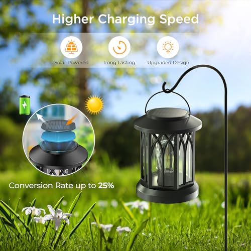 WdtPro 4 Pack Solar Lantern Outdoor Lights, Upgraded Bright Solar Lanterns Outdoor Waterproof, Hanging Solar Powered Lantern Over 12Hrs Lights for Outside Garden Yard Patio Tree Path Decor - size: 4 Pack, style: Classic Black