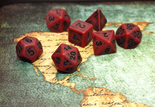 DND Dice Set Ancient RPG Dice for Dungeons and Dragons(D&D) Pathfinder MTG Tabletop Role Playing Game Polyhedral 7-Die Dice Group (Scarlet) - color: Scarlet