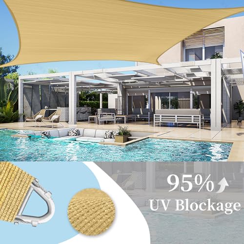 Reinforced Corners & Edges 16' x 20' Rectangle Sun Shade Sail Commercial Grade Curved Edge UV Block Canopy for Outdoor, Patio, Backyard, Garden, Pool, Deck, Heavy-Duty Design, Turquoise - color: Turquoise, size: 16'x20' Pro