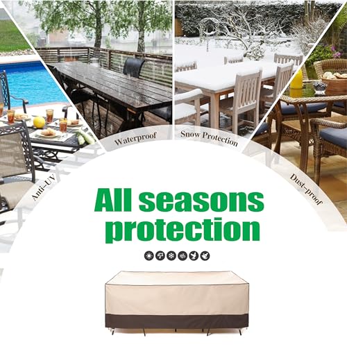 F&J Outdoors Heavy Duty Rip-stop Fabric Extra Large Anti-UV Waterproof Patio Furniture Covers, 140"x86"x30.5" - color: Beige + Coffee, size: 140"(W)×86"(D)×30.5"(H)